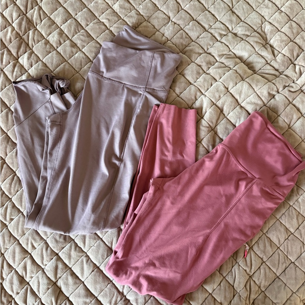 High-Waist Active Leggings - Dusty Rose and Purple